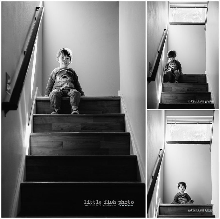 leading lines boy on stairs – Poulsbo lifestyle photographer