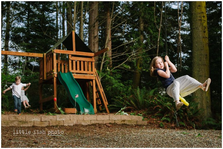 Kids playing on swing set - Poulsbo Storytelling Photographer