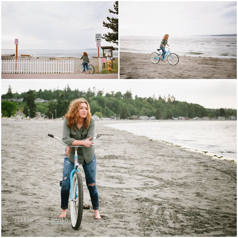 girl on beach with bike