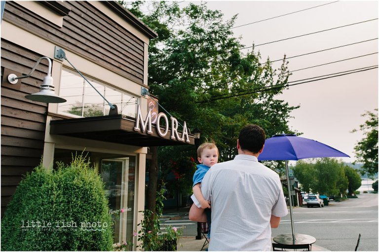 father and son walking to ice cream shop