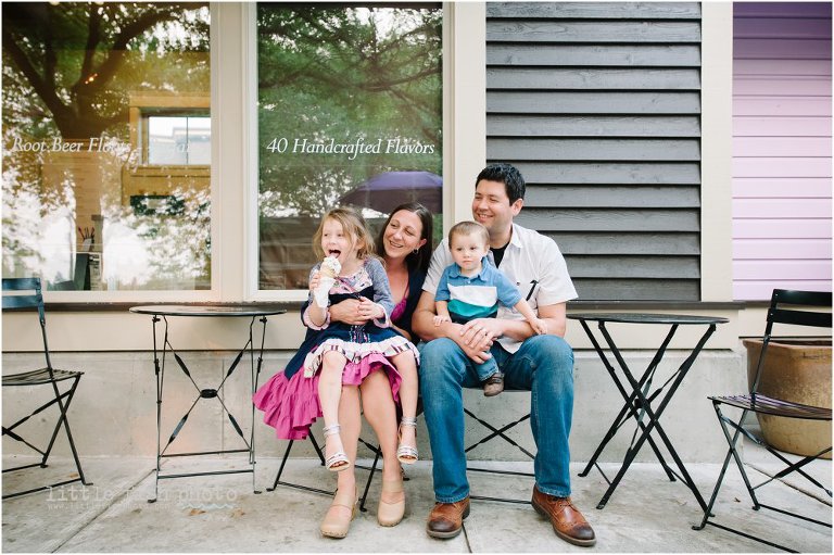 family sharing ice cream cone