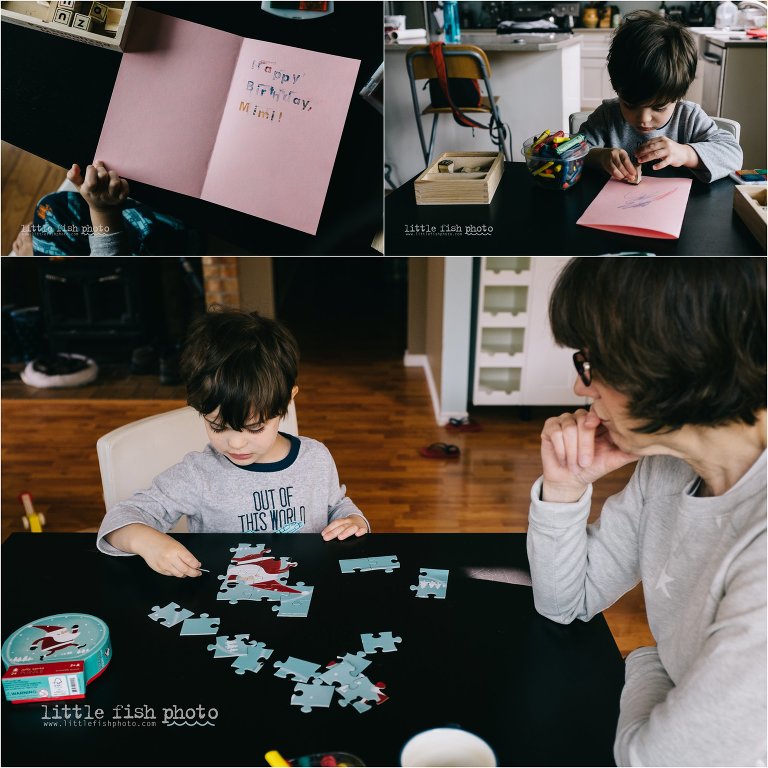 boy makes card from grandmother - Kitsap Documentary Family Photographer