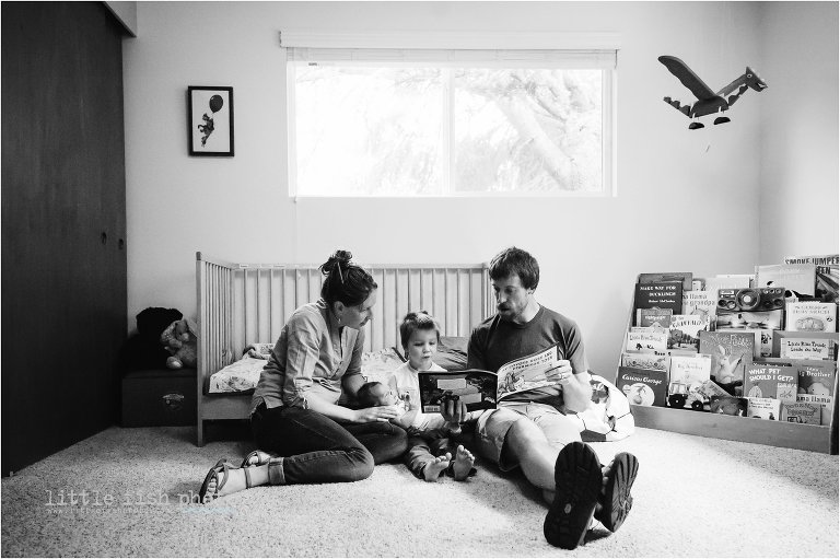 family reads book together - Poulsbo Documentary Family Photographer